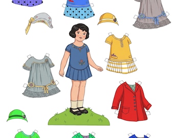 vintage style little girl paper doll with dresses and hats Digital Collage Sheet print download