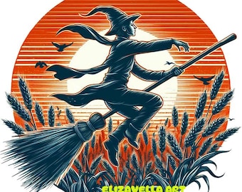witch boy flying on a broom sunset png silhouette art jpg digital download clipart printable