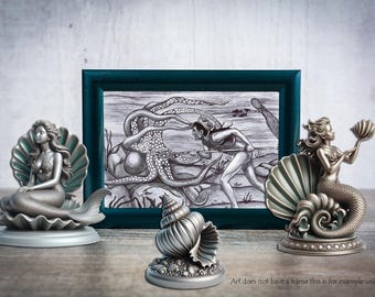 King Neptune original drawing, ORIGINAL art, hand drawn art, sea Monster, pen ink DRAWING,  fantasy mythology illustration