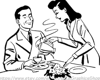 couple dining coffee house wife clipart png svg printable art instant download digital graphics