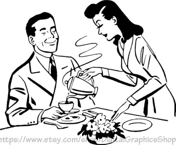 couple dining coffee house wife printable art prints transfers clipart png svg download digital image graphics downoadable marriage