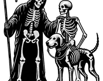 day of the dead, skeleton man skeleton dog, silhouette svg, printable art ,clipart png, jpg, pets, instant download t shirt design