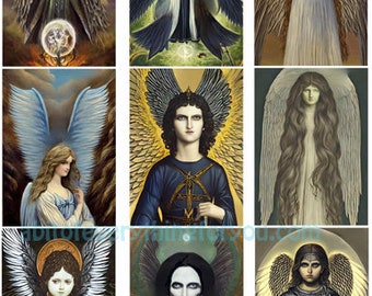 guardian avenging angels digital paintings printable, fantasy art aceo cards 2.5" x 3.5" digital collage sheet clipart instant download