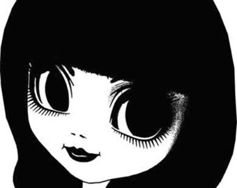big dark eyes girl goth cutie printable art clipart png download digital image instant downlaodable print graphics black and white artwork