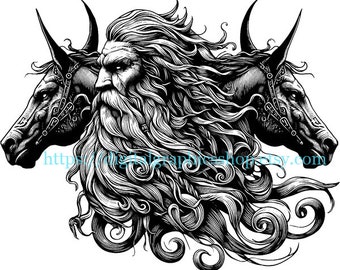 kING oDIN nORSE gOD of War png clipart, fantasy illustration pagan art mythology digital print download