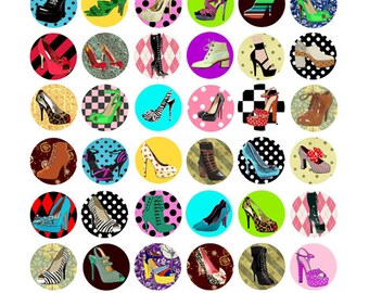 highheel shoes, collage sheet, 1 inch circles, fashion clipart, digital print, instant download, printables