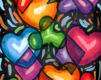 game card faces, geometric shapes, abstract aceo, atc drawing, hand drawn original art
