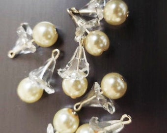 white pearl flower drop charms acrylic flower bead drops pearl pendants lot handmade jewelry making supplies