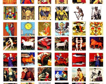 vintage tarot card zodiac signs art clipart digital download collage sheet 1" inch squares graphics images printables diy jewelry making