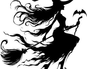 Halloween witch woman png silhouette art png jpg digital download clipart printable