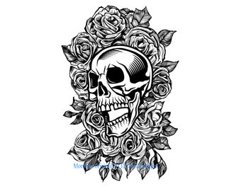 Human skull with flowers png overlay , day of dead transparent png jpg clipart, Calavera tattoo art, instant digital download printable