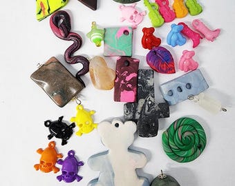 charms pendants mixed lot clay plastic stone charms 31 jewelry craft supplies