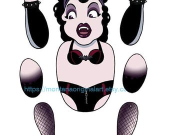 Vampire goth women Cartoon paper doll articulated doll download Digital Printable Sheet Vintage style paper toys