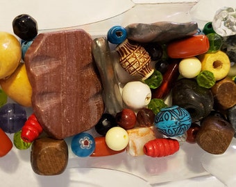 mixed beads lot, 62 assorted, stone, wood, plastic, glass, jewelry making supplies