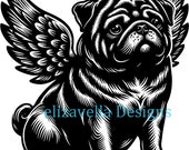 black pug angel dog png, dog clipart, pet memorial printable art, digital stamp download, animal clipart  jpg pedigrees dog breeds canines