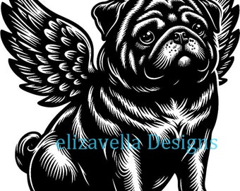 black pug angel dog png, dog clipart, pet memorial printable art, instant download, animal clipart png jpg pedigrees dog breeds canines