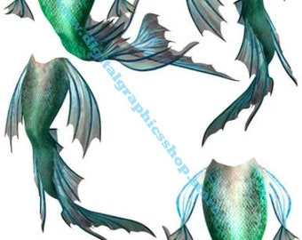 mermaid tails, fins, clipart, paper dolls, digital print, instant download, craft printables, fish tails, cut outs, scrapbooking diy crafts