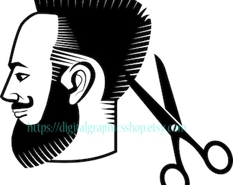 man haircut png scissors png, barber shop logo, hair salon logo icon man with beard clipart jpg printable wall art digital instant download