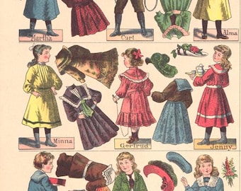 Victorian children Paper Dolls Digital Collage Sheet print download