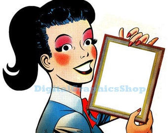 retro cartoon pinup girl art picture frame printable art clipart png download digital image woman graphics instant downloads die cuts