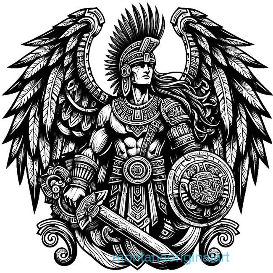 Aztec Warrior Angel Man Mexican Art Illustration (digital Download) - Etsy
