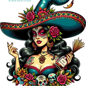 Tag der Toten mexikanische Hexe png Brujama Frau Horror png digital Halloween Cliparts PDF jpg druckbare sofortiger Download