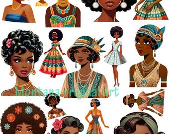 black women 1920s to 1970s eras clipart printable crafts download digital collage sheet