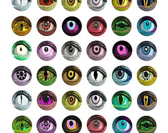 human creature evil eyes 1 inch circles, digital collage sheet jpg, bottle cap jewelry printable instant download