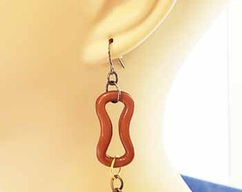 brown earrings, bead drops, chain earrings, long dangles, handmade jewelry designs