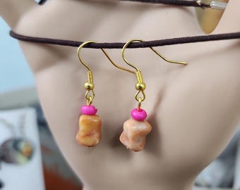 orange and pink marble bead drop earrings dangles handmade stone jewelry