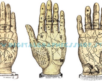 printable wall art, fortune telling, palm reading hands png clipart palmistry instant download, digital vintage image, jpg,