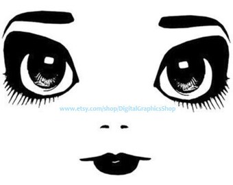 big eye girl eyes lips art face clipart png jpg download digital stamp muñeca graphics cartoon black and white printables