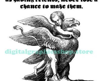 baby angel boy with eagle, friends quotes, printable art, clipart png jpg instant download fantasy digital print