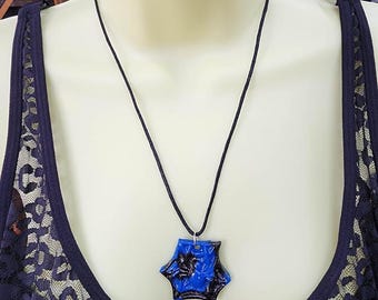 clay spiderweb pendant NECKLACE blue and black glitter pendant cord necklaces goth halloween jewelry handmade