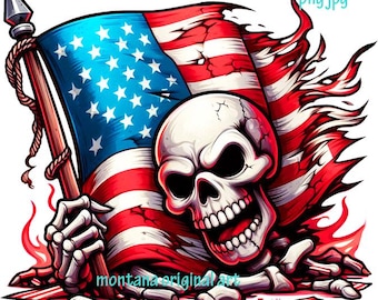 skeleton man tattered American USA Flag png clipart skull patriotic art digital download