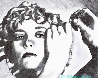 Woman in salon original portrait pen ink drawing original art