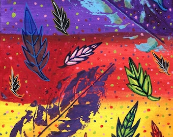 Natures Serenity abstract canvas leaves painting, original art, hand painted art acrylics small 8 x 10 inch modern artwork By Elizavella