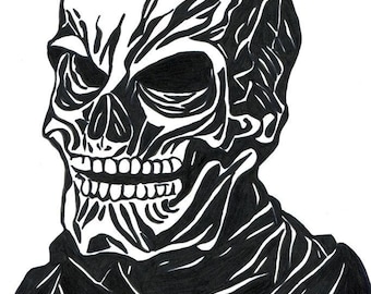 horror original art, Skeleton ink drawing abstract macabre dark artwork 8.5" x 11" inch