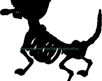 skeleton puppy dog svg, png, jpg, clipart, printable art, digital instant download, animals pets, silhouette, downloadable images to print
