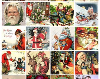 santa claus vintage art clip art digital download collage sheet 2 inch squares christmas graphics images printables