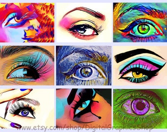 abstract art, womans eyes, digital collage sheet, 2.5" x 3.5" inch, clipart, instant downloads, makeup, beauty, aceo art cards,