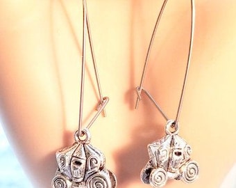 skull pumpkin horse carriage earrings goth halloween metal silver handmade jewelry