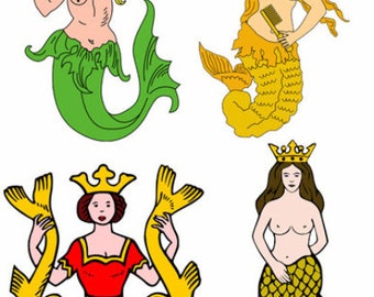 mermaid png,sea nymphs, mermaid printable, collage sheet, cartoon, icons, clipart, downloadable, digital transfer image, instant downloads