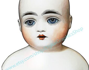 antique porcelain doll head png overlay, girl baby doll clipart, printable art, creepy dolls, instant download, digital images to print
