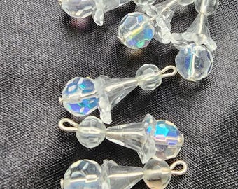 crystal flower bead drops charms acrylic glass 6 pc pendant 20mm Aurora Borealis