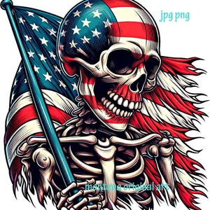 red white blue skeleton man tattered USA American Flag png clipart skull patriotic art digital download