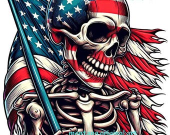 red white blue skeleton man tattered USA American Flag png clipart skull patriotic art digital download