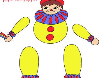 articulated paper doll circus clown boy wood toy kids craft printable