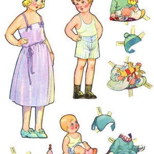 vintage boy girl paper dolls Digital Collage Sheet print download