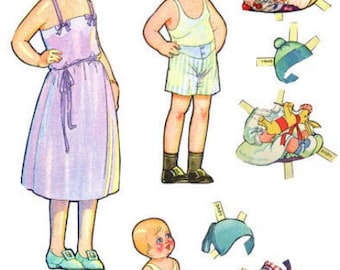 vintage boy girl paper dolls Digital Collage Sheet print download